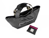 Black Trapeze Purse - Zipper Top with Vegan Leather Base - Birdbags "Loon" Handbag