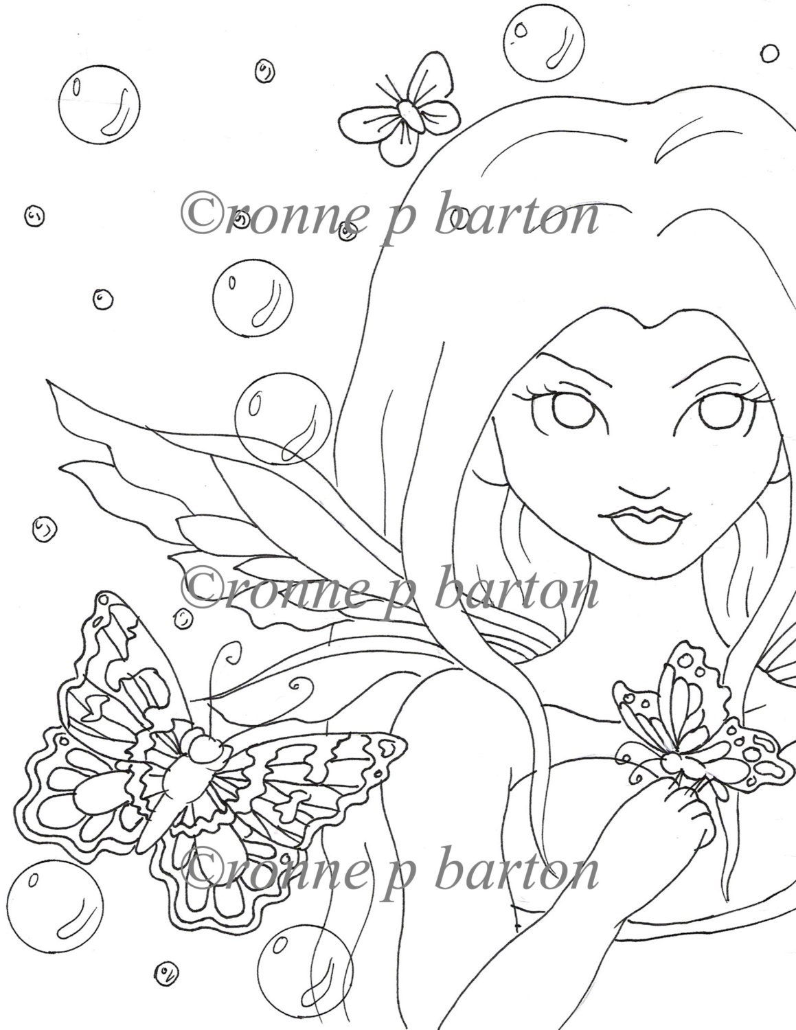 IMG017 INSTANT DOWNLOAD digital stamp digi big eye Fairy printable art coloring page fantasy by Ronne Barton