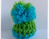 Blue Green Middie Blythe Pom Beanie