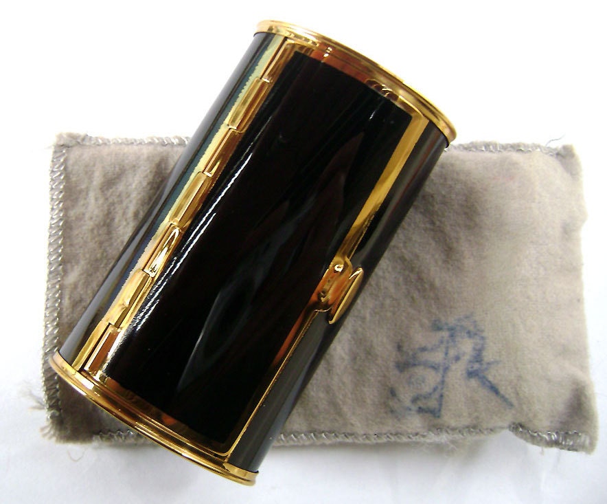 Art Deco K&K Black enamel bolster shape cigarette case 1940'S New old stock Lipstick coin purse trinket  box