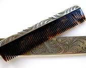 Victorian 800 Silver engraved genuine Tortoise comb case Germany signed Purse vanity accessory