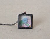 Miniature Shadow Box Necklace, Vintage Spring Pastel Quilt and Button Necklace, Romantic Shabby Chic Victorian Jewelry
