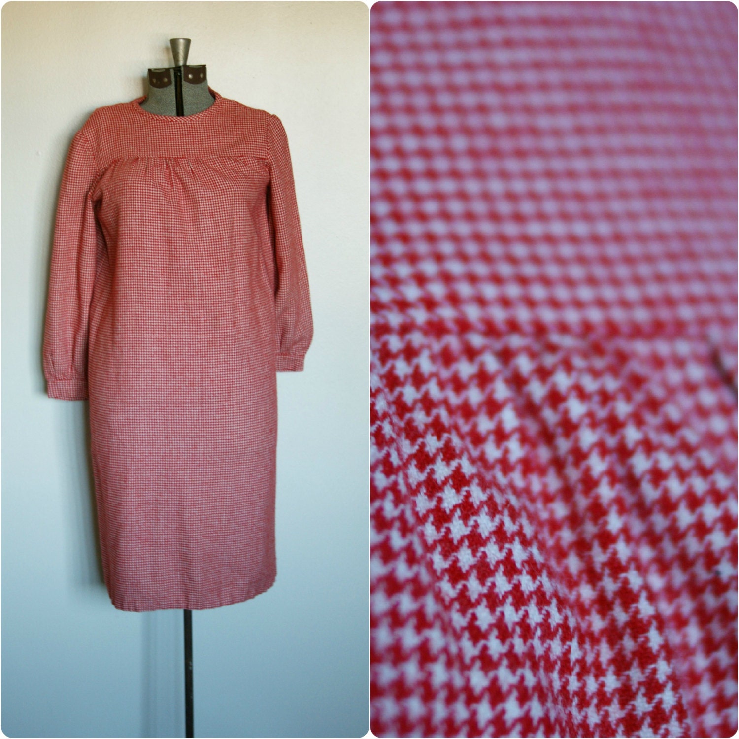 Vintage 1960's Red/White Houndstooth Shift Dress