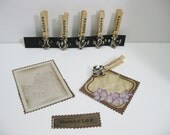 Decorative Clothespins, Shabby Chic Damask Clothespins, Favors, Hand Stamped Inspirational Words - set of 6