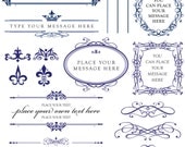 Calligraphy Vintage Clip Art ROYAL BLUE Clipart DIY Wedding Cards Design Photographer Embellishment Oval Frames Digital Downloads 10431