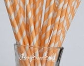 25 Count Peach and White Striped Paper Drinking Straws
