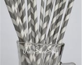25 Count Gray and White Striped Paper Drinking Straws