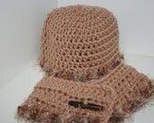 Newborn crochet baby girl gift set. OOAK. Outfit costume photo prop. Tan, fawn, brown. Wooden toggle.