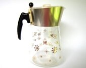 Mid-Century Glass Carafe with Atomic Gold Stars Snowflakes Starburst -- 1960s Vintage  Douglas 10-Cup Pitcher Percolator