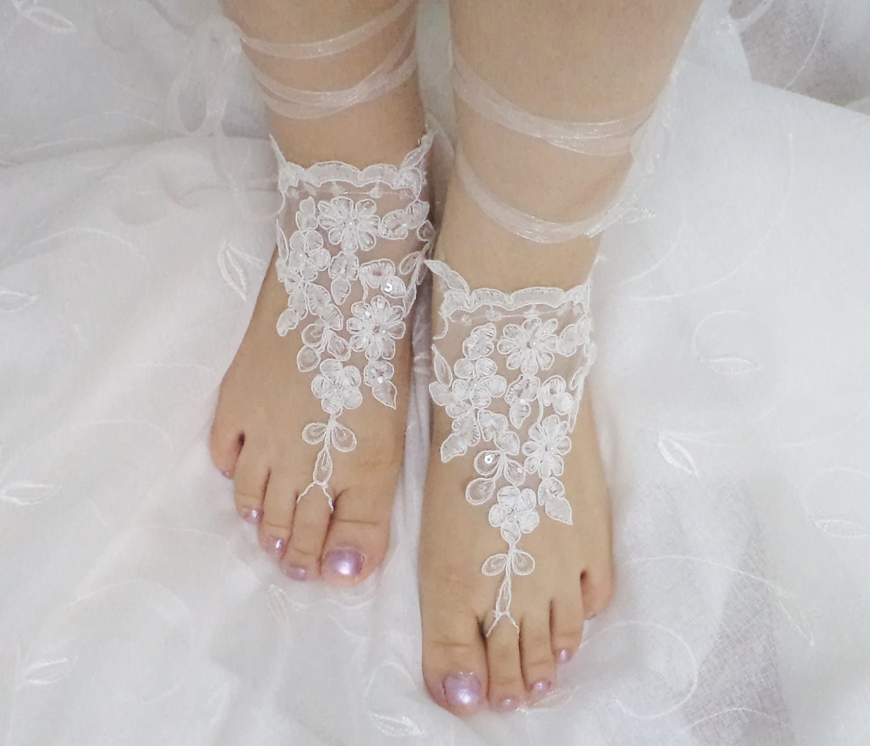 beach shoes, bridal sandals, beaded lariat sandals, wedding bridal, barefoot sandles, white accessories, wedding shoes, summer wear