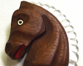 Vintage RARE Lucite & Wood Brooch, Horse Pin, FEATURED Jewelry