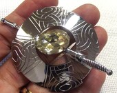 Vintage Green Mizpah Celtic Pin, Rhinestone, Kilt Brooch, Anniversary, Wedding, Eternal Love