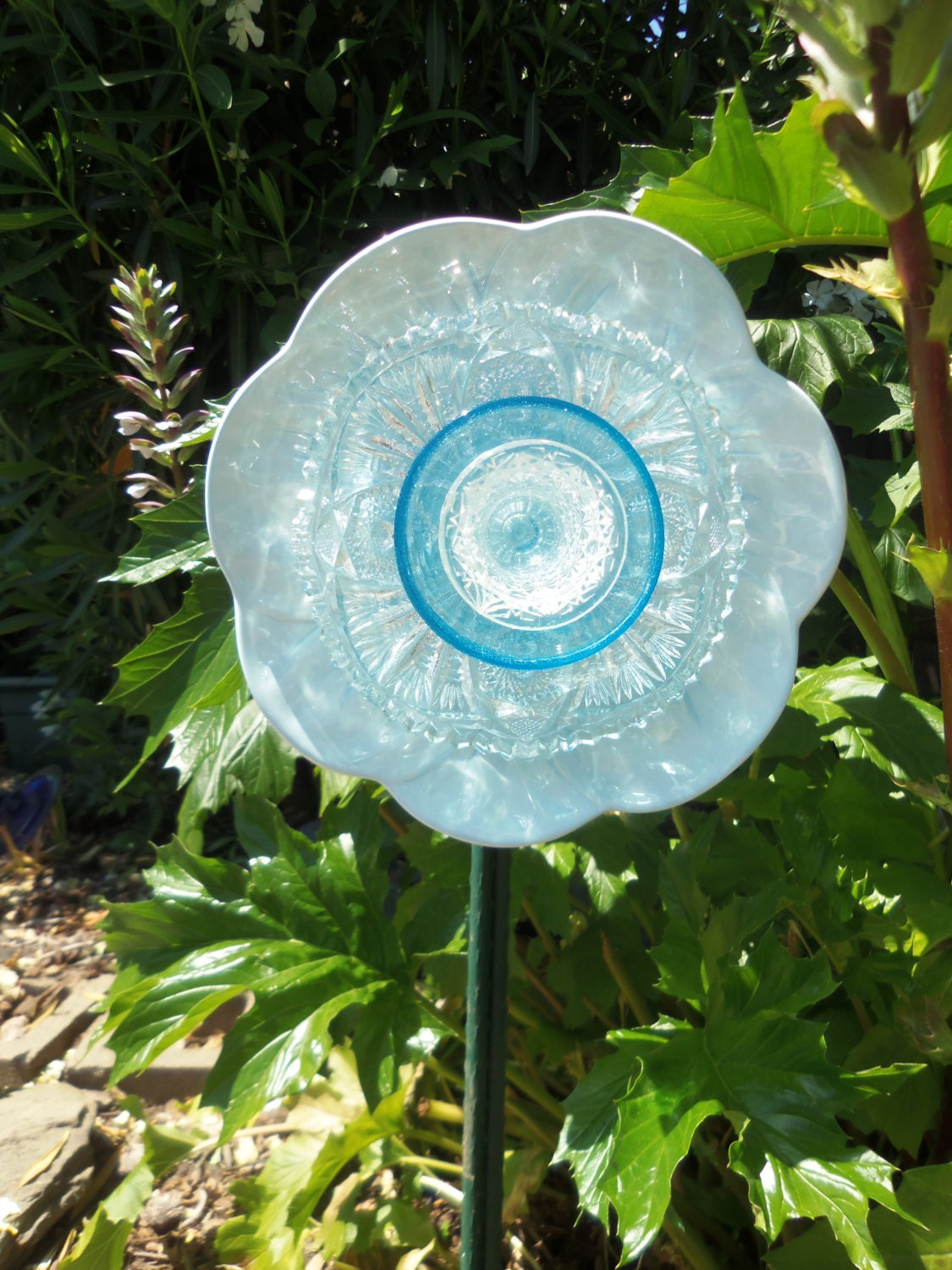 Crystal Blue Persuasion  Spring Celebration - Gift - Garden Art & Outdoor Decor  - Repurposed Glass Plate Flower