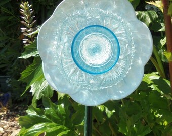 Crystal Blue Persuasion  Spring Celebration - Gift - Garden Art & Outdoor Decor  - Repurposed Glass Plate Flower