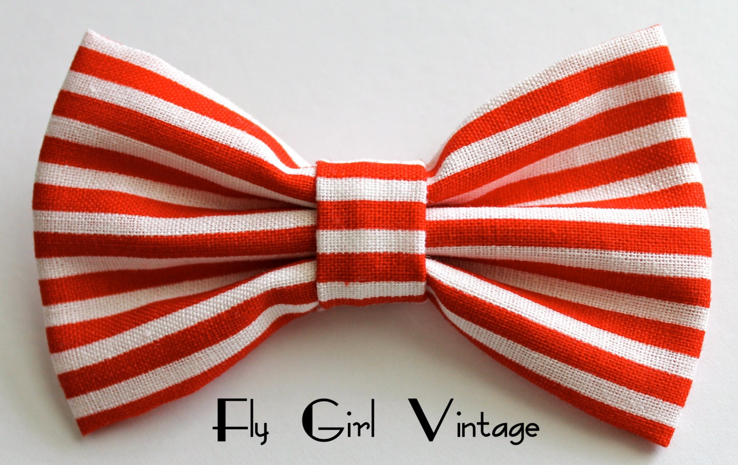 Vintage-1920's-Style-Hair Bow-Clip-Red-and-White-small-Stripe-Fabric-Rockabilly-Pin-Up-Carnival-Circus-For-Women-Teens-Girls-Psychobilly