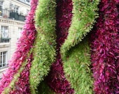 handknitted,crocheted,fairy,fuschia flower bed shrug/bolero/vest/sweater/jacket,fringed with vegetal grass fur,OOAK,wearable art