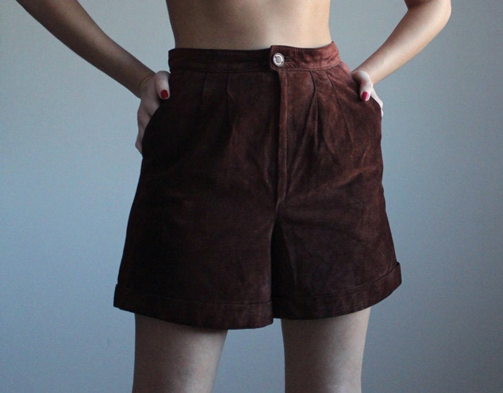 Chocolate brown suede high waist shorts