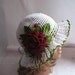 Hat Brim  in White with  Red Rose OOAK Crochet