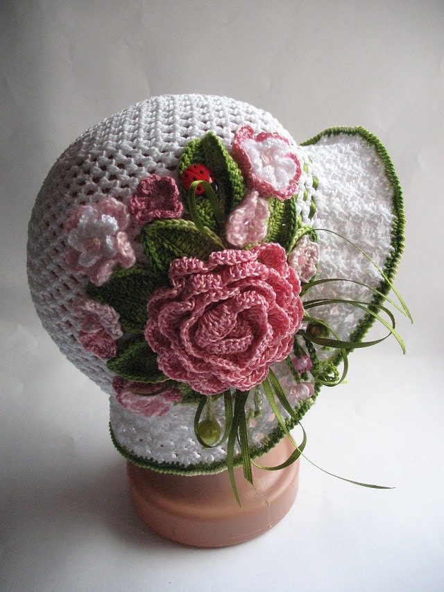 reserved Hat Brim in White with Flowers Crochet