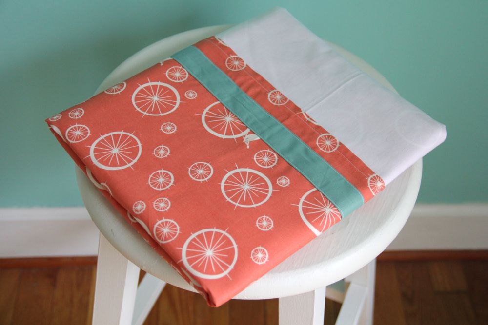 organic coral and aqua crib skirt (ready to ship)