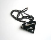 Sale 20 % Superman Necklace - Unique Pendant Necklace  - Laser Cut From Mirror Plastic and Black Acrylic