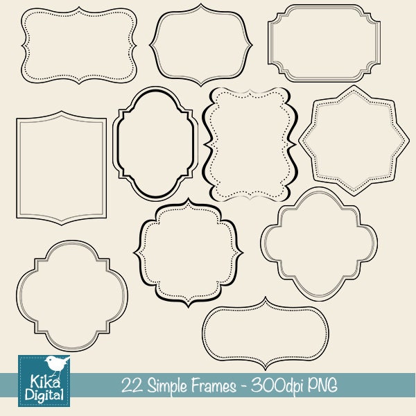 22 Simple Black Frames - Digital Clipart / Scrapbooking card design, invitations, paper crafts, web design - INSTANT DOWNLOAD
