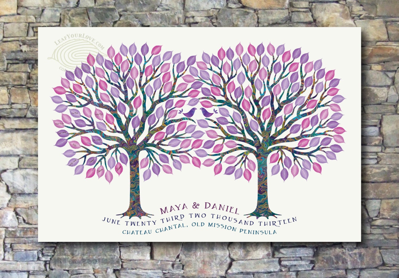 Wedding Guestbook Canvas - Signature Tree Purple / Pink