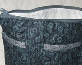 Zippered tote bag, handmade quilted purse, quilted tote bag,  zippered cotton handbag, navy blue quilted cotton