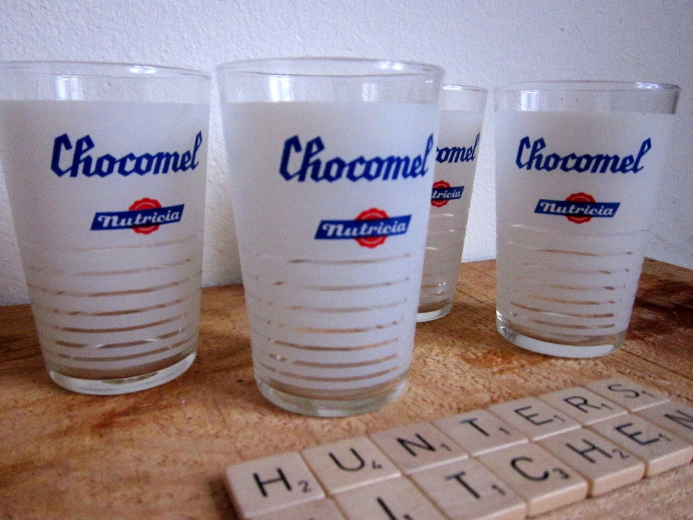 60s drinking glasses for chocolate milk, set of 4