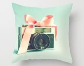 SALE, Pillow Cover, Pink Pillow, Turquoise Pillow, Aqua Pillow, Mint Pillow, Camera Pillow, Nursery Decor, Love Pillow, 16 x 16, 18 x 18