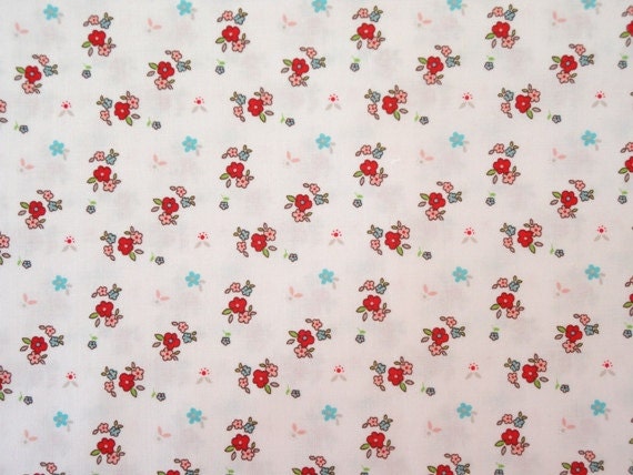 Riley Blake Fabric - 1/2 Metre Little Red Riding Hood Floral in White in Aqua by Tasha Noel
