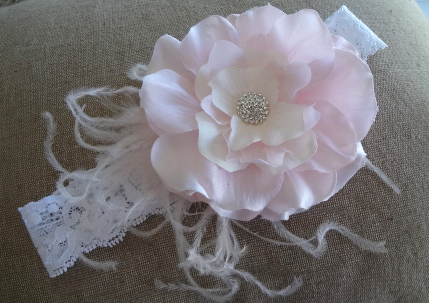 Baby Headband-Vintage Pink Baby Flower Headband-Newborn Headband-Baby Girl-Toddler-Valentine's Day Headband-Photo Prop