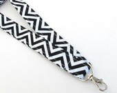 Chevron Lanyard ID Badge Holder Black White Key Lanyard - Fabric Lanyard