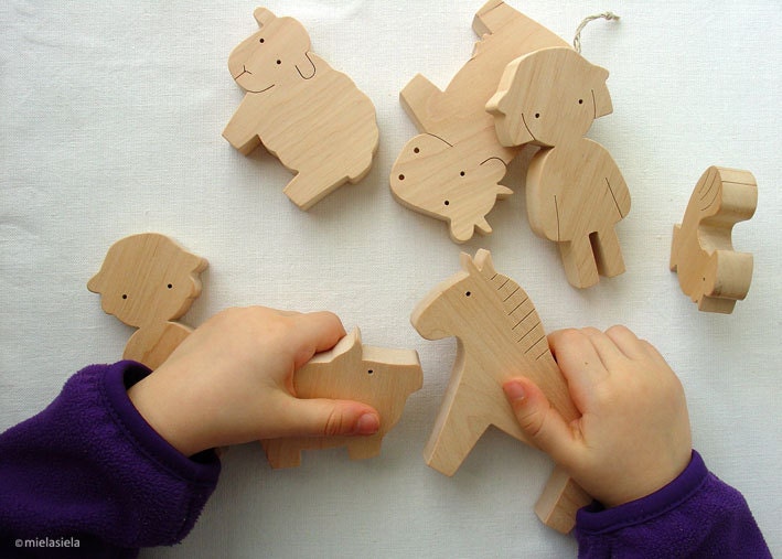 Wooden farm animals - Farm Animals and Girl - farm set - Wooden Toy