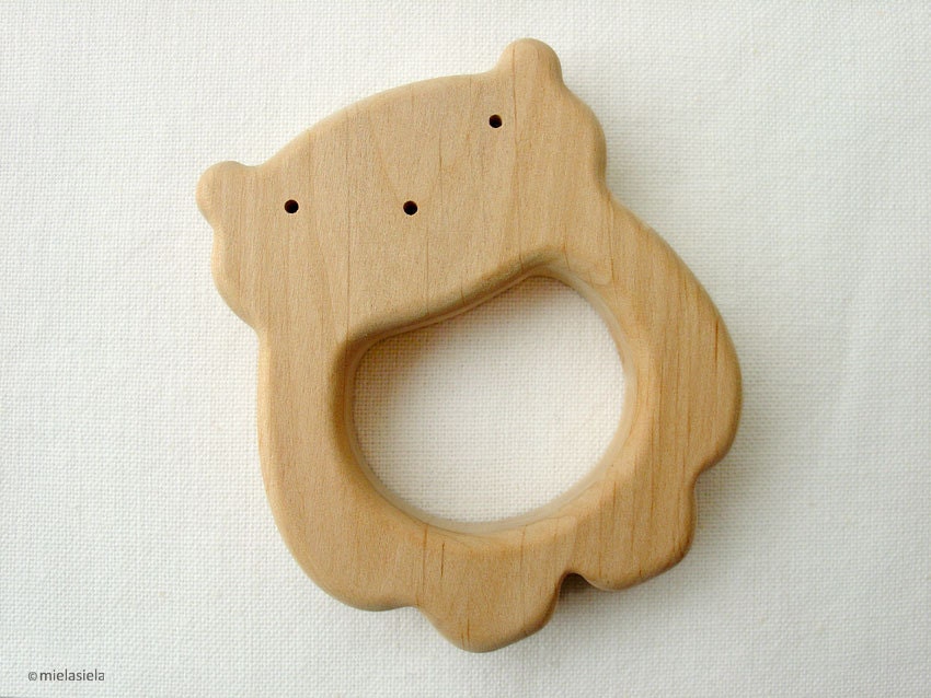 Wooden Teether - First toy - Natural Wooden Toy - Safe Infant Toy - Eco-Friendly - Teddy Bear