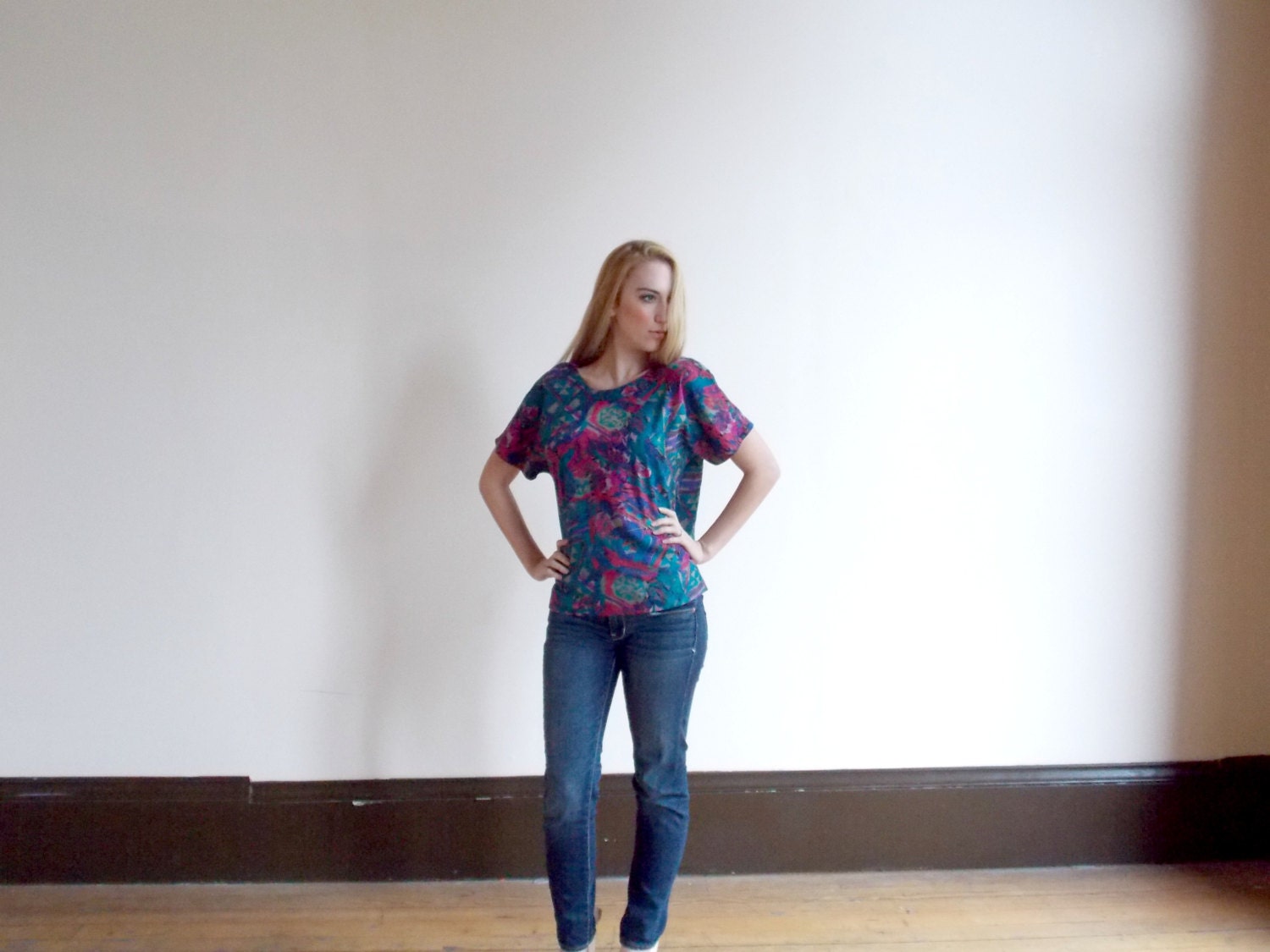 vintage crop top, grunge shirt, short sleeved blouse
