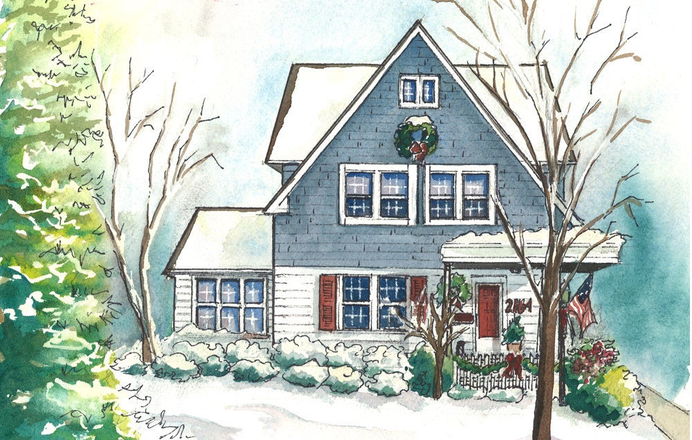 Watercolor house portraits, custom painting of your home