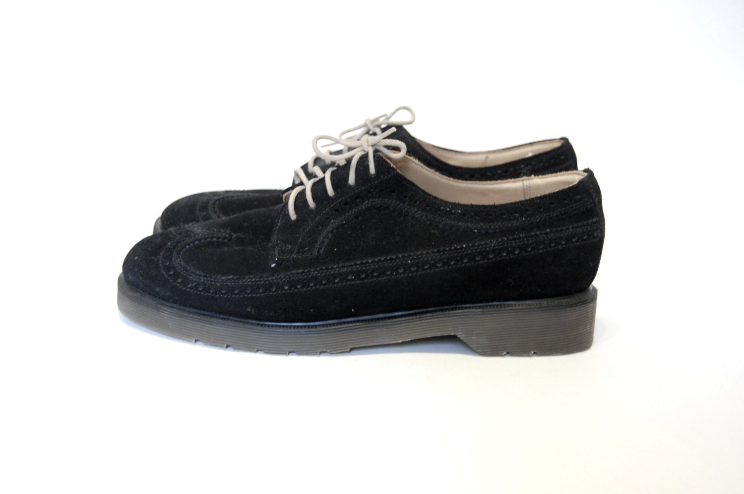 New Vintage Dr Martens Shoes, Brogues Black Suede, Made In England Creeper Style. UK 7, EU 40, USA 9