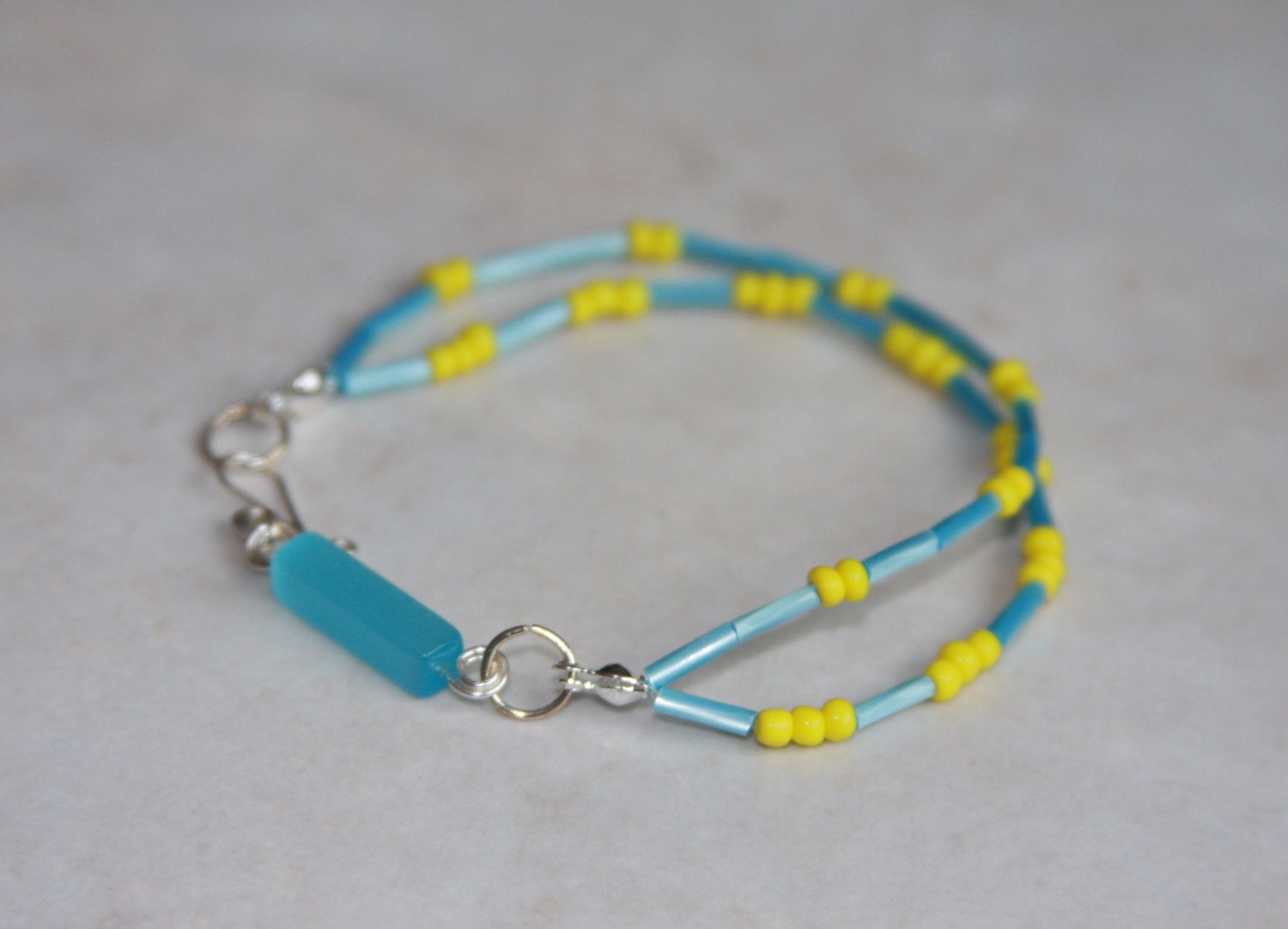 Light Blue and Yellow Beaded Wrap bracelet Homemade, Yellow Bracelet, Friendship Bracelet, Simple and dainty bracelet