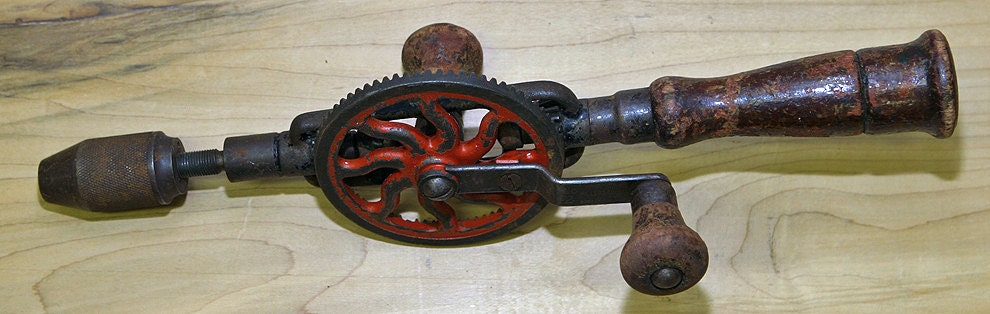 Vintage Early rare Millers Falls No. 2 Hand Drill Rosewood Handle for Drill Bit Storage Excellent Working Condition