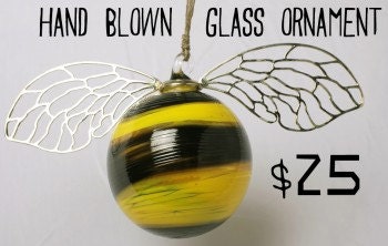 HoneyLove.org Hand Blown Glass Ornament with WINGS