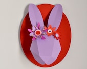 Purple and Red Paper Rabbit Bust