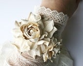 Ivory leather rose flower bracelet - Made to Order