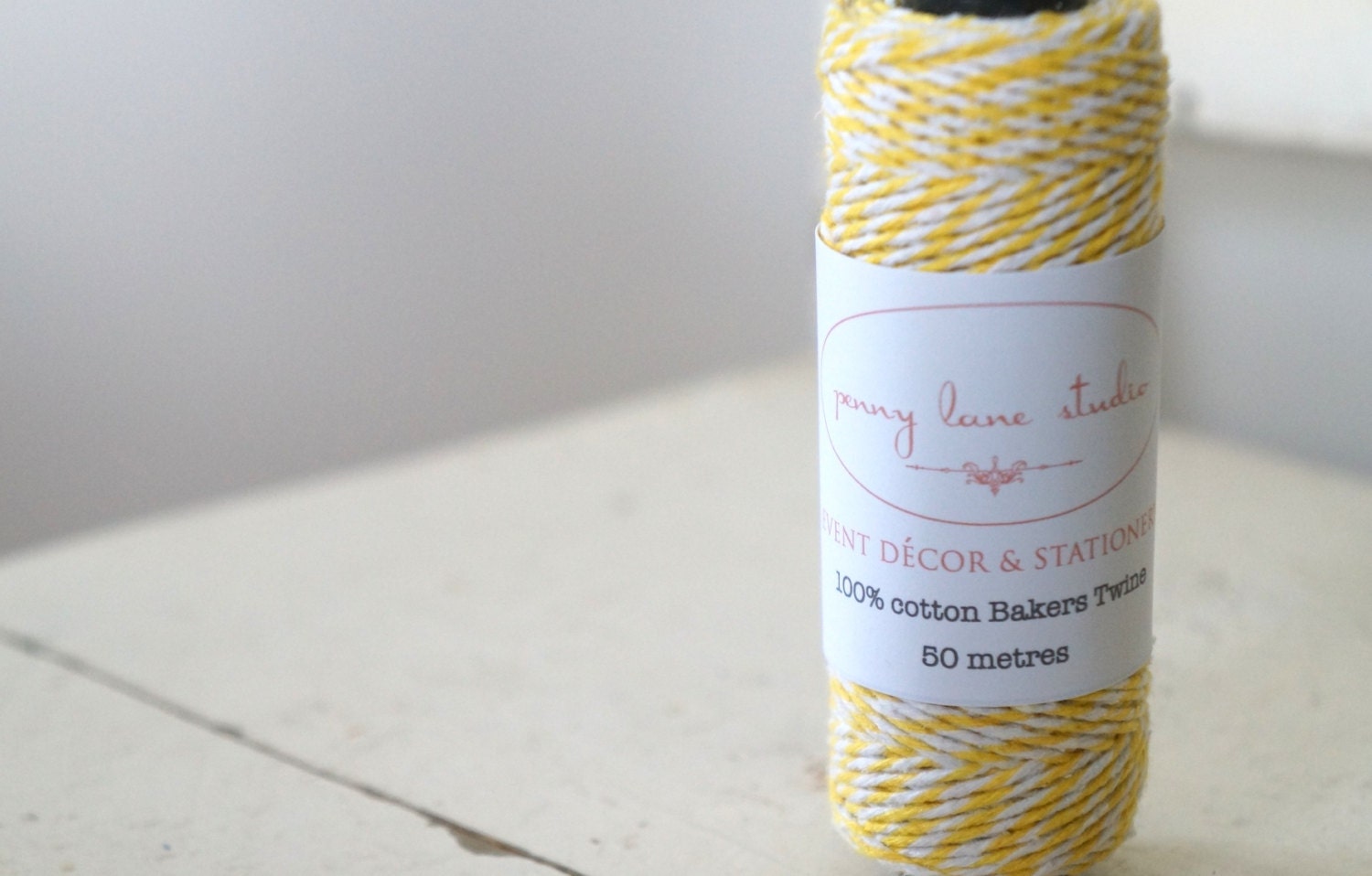 Sunshine Yellow and White - 100% cotton Bakers Twine - 50 metre roll - Tags, craft, bonbonerie