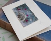 Textile Art Card, Felt & Hand Embroidery, 'Pink Storm'