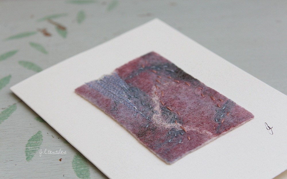 Textile Art Card, Felt & Hand Embroidery, 'Icicle'