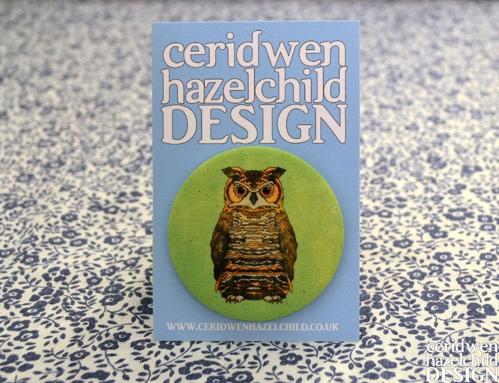 Big Fabric Pin Badge - Eagle Owl Illustration