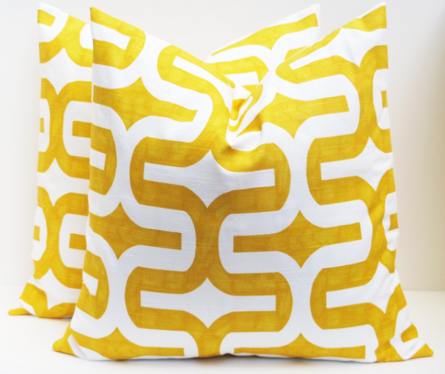 Yellow Pillow.16x16.Ikat Pillow.Yellow and White.Decorator Pillow Cover.Home Decor.Housewares.Printed fabric Front and Back
