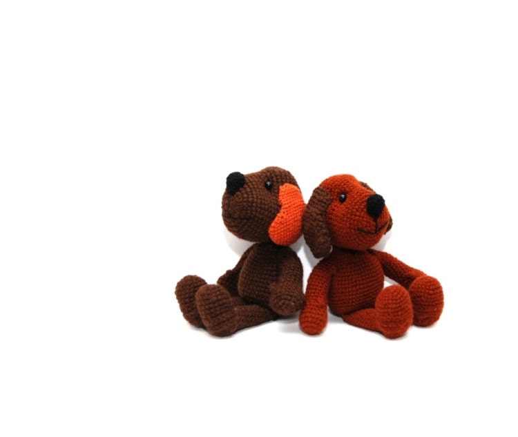 crocheted dog, brown or rust dog or puppy, pocket little animal, amigurumi tiny pet, dog stufflings