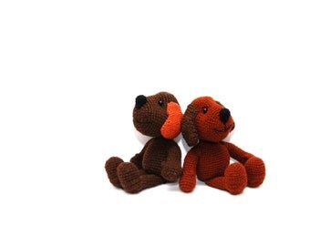 crocheted dog, brown or rust dog or puppy, pocket little animal, amigurumi tiny pet, dog stufflings